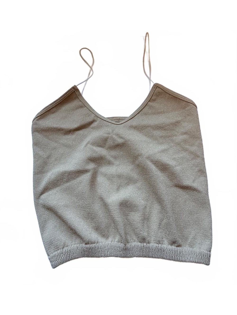 Free People Intimately Metallic Knit Crop Cami Tank Top Beige - M/L